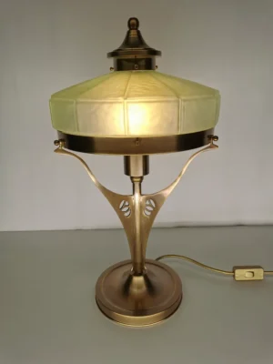 Art nouveau table lamp with light green glass shade 273