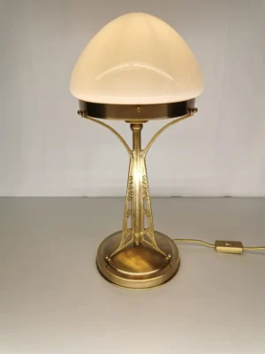 Patinated solid brass table lamp with opal glass shade 267