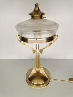 Art nouveau table lamp with etched glass shade 270