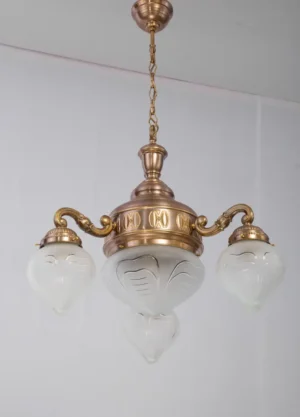 Three armed chandelier with cut glass shades 308