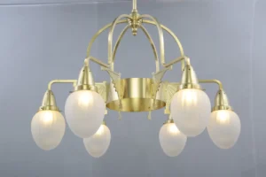Art nouveau matt brass chandelier with 6 bulbs 274